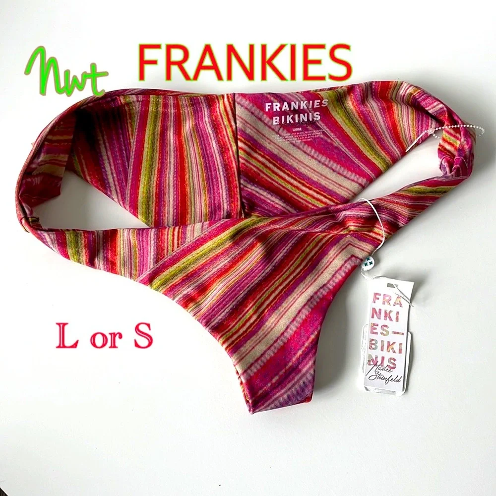 NWT FRANKIES shimmy pink gold red high leg underwire bandeau cheekini bikini set